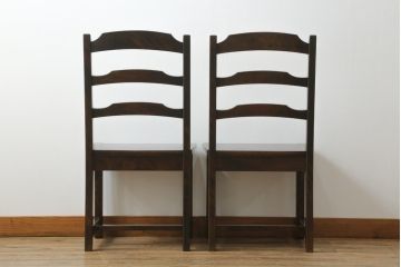 中古　北海道民芸家具　HM620　滑らかな木肌が上品なダイニングチェア2脚セット(椅子、イス、ダイニングチェア、板座チェア、ラダーバックチェア)(R-069003)