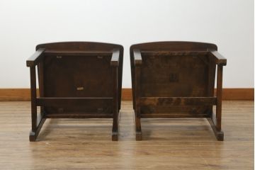 中古　北海道民芸家具　HM620　滑らかな木肌が上品なダイニングチェア2脚セット(椅子、イス、ダイニングチェア、板座チェア、ラダーバックチェア)(R-069003)