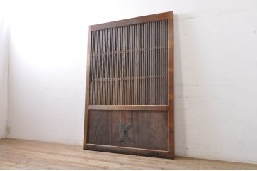 アンティーク建具　栗材　檜(ヒノキ)材　和の空間を高めるシンプルな格子蔵戸1枚(格子戸、玄関戸、引き戸)(R-069025)