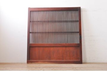 アンティーク建具　特大!!　総欅(ケヤキ)材　漆塗りが美しい格子蔵戸1枚(引き戸、格子戸、玄関戸)(R-069027)