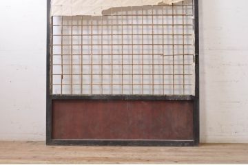 アンティーク建具　和モダンなお部屋作りにおすすめな大きな幅広障子戸1枚(きつね格子、狐格子、引き戸、格子戸、升目、マス目)(R-069032)