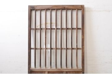 アンティーク建具　しっかりしたフレームの格子入りガラス戸1枚(引き戸、格子戸)(R-069033)