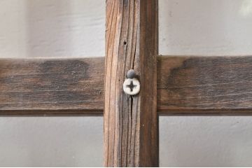 アンティーク建具　しっかりしたフレームの格子入りガラス戸1枚(引き戸、格子戸)(R-069033)