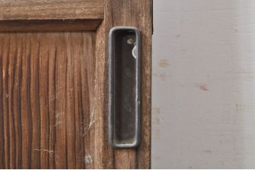 アンティーク建具　しっかりしたフレームの格子入りガラス戸1枚(引き戸、格子戸)(R-069033)