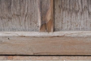 アンティーク建具　しっかりしたフレームの格子入りガラス戸1枚(引き戸、格子戸)(R-069033)