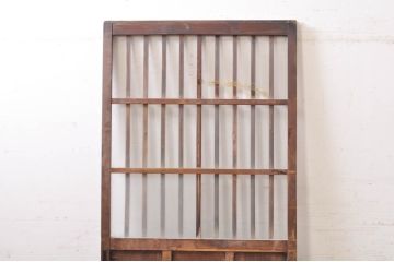 アンティーク建具　しっかりしたフレームの格子入りガラス戸1枚(引き戸、格子戸)(R-069033)