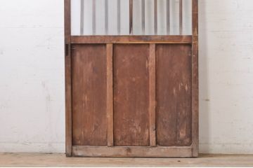 アンティーク建具　しっかりしたフレームの格子入りガラス戸1枚(引き戸、格子戸)(R-069033)