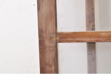 アンティーク建具　しっかりしたフレームの格子入りガラス戸1枚(引き戸、格子戸)(R-069033)