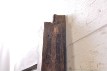 アンティーク建具　しっかりしたフレームの格子入りガラス戸1枚(引き戸、格子戸)(R-069033)