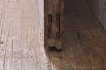 アンティーク建具　しっかりしたフレームの格子入りガラス戸1枚(引き戸、格子戸)(R-069033)