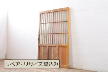 アンティーク建具　レトロな雰囲気を醸し出す大きなサイズのガラス戸1枚(引き戸、格子戸、玄関戸)(R-069034)