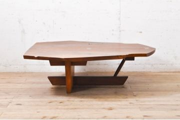 和製ビンテージ　激レア!直筆サイン入り　第3回「ジョージ・ナカシマ」展　小田急ハルク購入　MINGURENII COFFEE TABLE　美しい杢目が魅力的!素材のかたちを贅沢に活かしたコーヒーテーブル(ジョージナカシマ、ミングレンII、ローテーブル、リビングテーブル、センターテーブル、ヴィンテージ、契り)(R-069036)