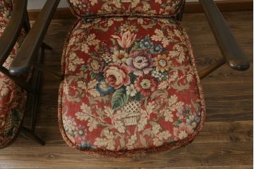 イギリスビンテージ　ERCOL(アーコール)　優雅でクラシカルな雰囲気を高める1人掛けソファ2脚セット(アームチェア、1Pソファ、一人掛け、椅子、イス、ヴィンテージ、英国)(R-069040)