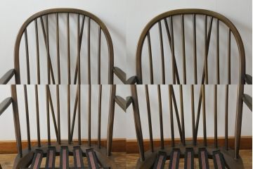 イギリスビンテージ　ERCOL(アーコール)　優雅でクラシカルな雰囲気を高める1人掛けソファ2脚セット(アームチェア、1Pソファ、一人掛け、椅子、イス、ヴィンテージ、英国)(R-069040)