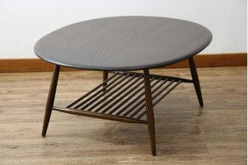 イギリスビンテージ　希少モデル　ERCOL(アーコール)　クラシカルな雰囲気漂うオーバル型ローテーブル(リビングテーブル、センターテーブル、楕円、英国、ヴィンテージ)(R-069048)