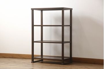 和製ビンテージ　希少な絶版品　北海道民芸家具　シンプルながらもクラシカルな雰囲気漂う小振りな飾り棚(シェルフ、オープンラック、本棚、収納棚、ヴィンテージ)(R-069055)