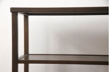 和製ビンテージ　希少な絶版品　北海道民芸家具　シンプルながらもクラシカルな雰囲気漂う小振りな飾り棚(シェルフ、オープンラック、本棚、収納棚、ヴィンテージ)(R-069055)