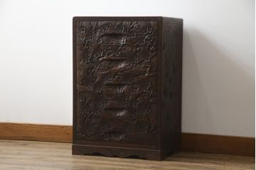中古　美品　伝統工芸　日光彫り　細部まで施された彫りが美しい小引き出し(卓上収納、小物収納)(R-069061)