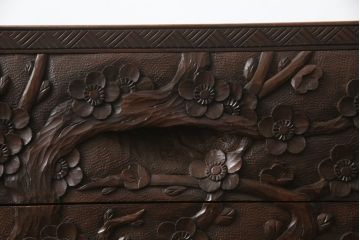 中古　美品　伝統工芸　日光彫り　細部まで施された彫りが美しい小引き出し(卓上収納、小物収納)(R-069061)