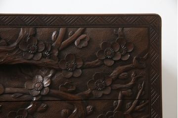 中古　美品　伝統工芸　日光彫り　細部まで施された彫りが美しい小引き出し(卓上収納、小物収納)(R-069061)