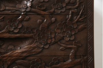 中古　美品　伝統工芸　日光彫り　細部まで施された彫りが美しい小引き出し(卓上収納、小物収納)(R-069061)