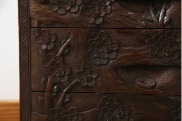 中古　美品　伝統工芸　日光彫り　細部まで施された彫りが美しい小引き出し(卓上収納、小物収納)(R-069061)