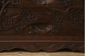 中古　美品　伝統工芸　日光彫り　細部まで施された彫りが美しい小引き出し(卓上収納、小物収納)(R-069061)