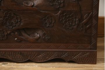 中古　美品　伝統工芸　日光彫り　細部まで施された彫りが美しい小引き出し(卓上収納、小物収納)(R-069061)