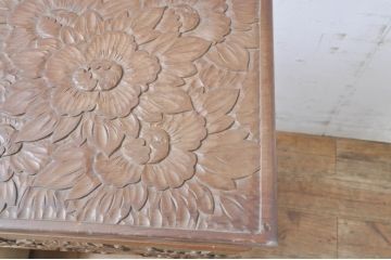 中古　美品　伝統工芸　安田昇泉作　日光彫り　細部まで施された彫りが美しい小引き出し(卓上収納、小物収納)(R-069062)