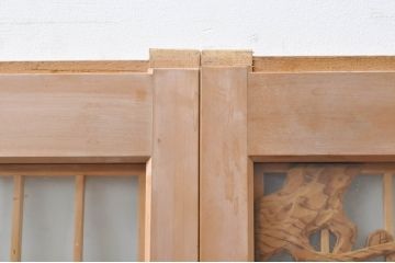 ビンテージ建具　両面ガラス　梅の彫刻入り書院戸(窓)4枚セット(ヴィンテージ、引き戸、ガラス戸)(R-069074)