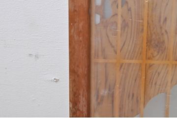 ビンテージ建具　両面ガラス　梅の彫刻入り書院戸(窓)4枚セット(ヴィンテージ、引き戸、ガラス戸)(R-069074)