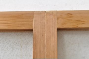 アンティーク建具　古い木味が魅力的な結霜ガラス窓2枚セット(引き戸、ガラス戸)(R-069075)