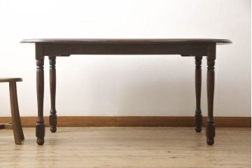 中古　北海道民芸家具　希少な絶版品!　#475　深みのある色合いが美しいダイニングテーブル(食卓、オーバルテーブル、楕円、4人掛け、6人掛け)(R-069077)