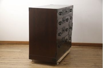 和製アンティーク　美品　フルレストア品　前面欅(ケヤキ)材　キレイに修復された和の風格漂う仙台箪笥(衣装箪笥、整理タンス、収納たんす、時代箪笥、引き出し)(R-069080)