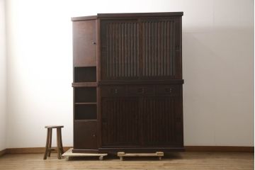中古　民芸家具　和光　NEW北樹　水屋115K　上質な和の空間づくりにおすすめの水屋箪笥とキャビネットのセット(食器棚、戸棚、収納棚、キャビネット)(R-069083)