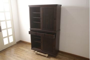 中古　民芸家具　和光　NEW北樹　水屋115K　上質な和の空間づくりにおすすめの水屋箪笥とキャビネットのセット(食器棚、戸棚、収納棚、キャビネット)(R-069083)