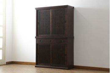 中古　民芸家具　和光　NEW北樹　水屋115K　上質な和の空間を演出する二段重ね水屋箪笥(食器棚、茶箪笥、キャビネット、収納棚、戸棚、店舗什器)(R-069085)