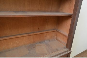 和製アンティーク　大正ロマン　楢(ナラ)材　背の低いサイズが使いやすい二段重ね収納棚(食器棚、キャビネット、戸棚、本箱、ブックケース)(R-069099)