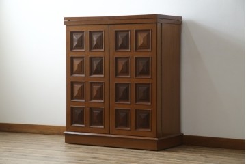 ヨーロッパヴィンテージ　チーク材　ワインラックに活躍!クラシカルなデザインが素敵なサーバー　(R-069111)