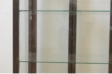 和製アンティーク　楢(ナラ)材　小振りなサイズと珍しいデザインが魅力の縦型ガラスケース(ショーケース、ディスプレイケース、コレクションケース、キャビネット、飾り棚、陳列棚、店舗什器)(R-069120)