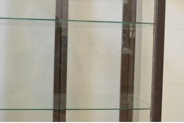 和製アンティーク　楢(ナラ)材　小振りなサイズと珍しいデザインが魅力の縦型ガラスケース(ショーケース、ディスプレイケース、コレクションケース、キャビネット、飾り棚、陳列棚、店舗什器)(R-069120)