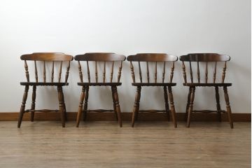 和製ビンテージ　飛騨家具　WINDS太平　ブナ材製のチェア4脚セット(ダイニングチェア、椅子、イス、板座チェア、ヴィンテージ)(R-069127)