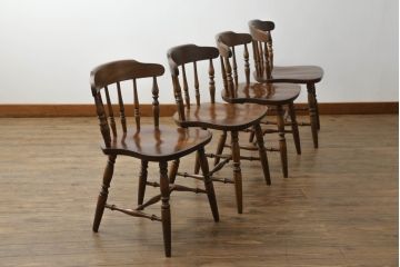 和製ビンテージ　飛騨家具　WINDS太平　ブナ材製のチェア4脚セット(ダイニングチェア、椅子、イス、板座チェア、ヴィンテージ)(R-069127)
