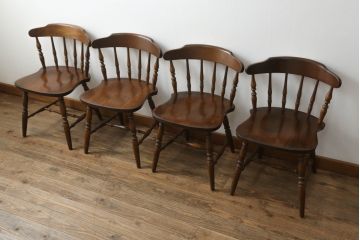 和製ビンテージ　飛騨家具　WINDS太平　ブナ材製のチェア4脚セット(ダイニングチェア、椅子、イス、板座チェア、ヴィンテージ)(R-069127)