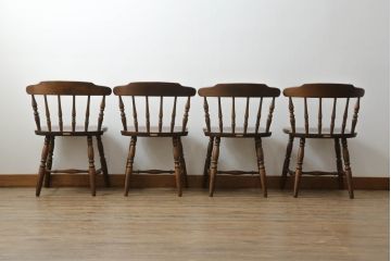 和製ビンテージ　飛騨家具　WINDS太平　ブナ材製のチェア4脚セット(ダイニングチェア、椅子、イス、板座チェア、ヴィンテージ)(R-069127)