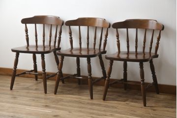 和製ビンテージ　飛騨家具　WINDS太平　ブナ材製のチェア3脚セット(ダイニングチェア、椅子、イス、板座チェア、ヴィンテージ)(R-069128)