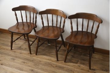 和製ビンテージ　飛騨家具　WINDS太平　ブナ材製のチェア3脚セット(ダイニングチェア、椅子、イス、板座チェア、ヴィンテージ)(R-069128)