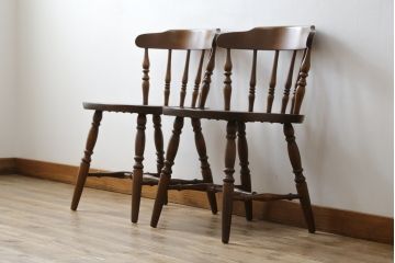 和製ビンテージ　飛騨家具　WINDS太平　ブナ材製のチェア2脚セット(ダイニングチェア、椅子、イス、板座チェア、ヴィンテージ)(R-069129)