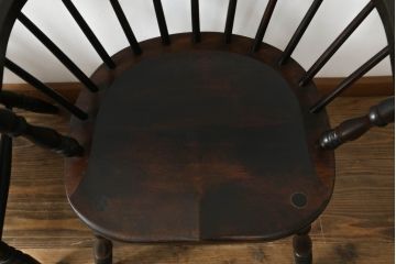 和製ビンテージ　松本民芸家具　#91型　落ち着きのある大人カフェ風インテリアが叶うアームチェア2脚セット(キャプテンチェア、板座チェア、椅子、ダイニングチェア、イス、ヴィンテージ)(定価2脚で約26万円)(R-069131)