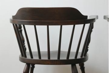 和製ビンテージ　松本民芸家具　#91型　落ち着きのある大人カフェ風インテリアが叶うアームチェア2脚セット(キャプテンチェア、板座チェア、椅子、ダイニングチェア、イス、ヴィンテージ)(定価2脚で約26万円)(R-069131)